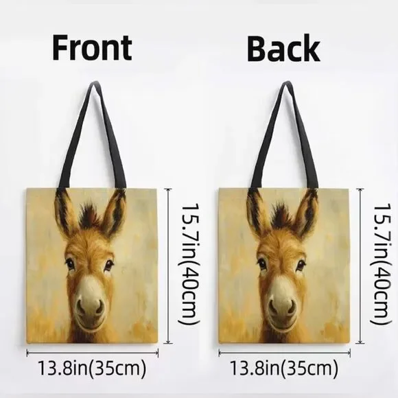 Donkey Face Canvas Tote Bag in Warm Beige and Brown - Picture 3 of 3